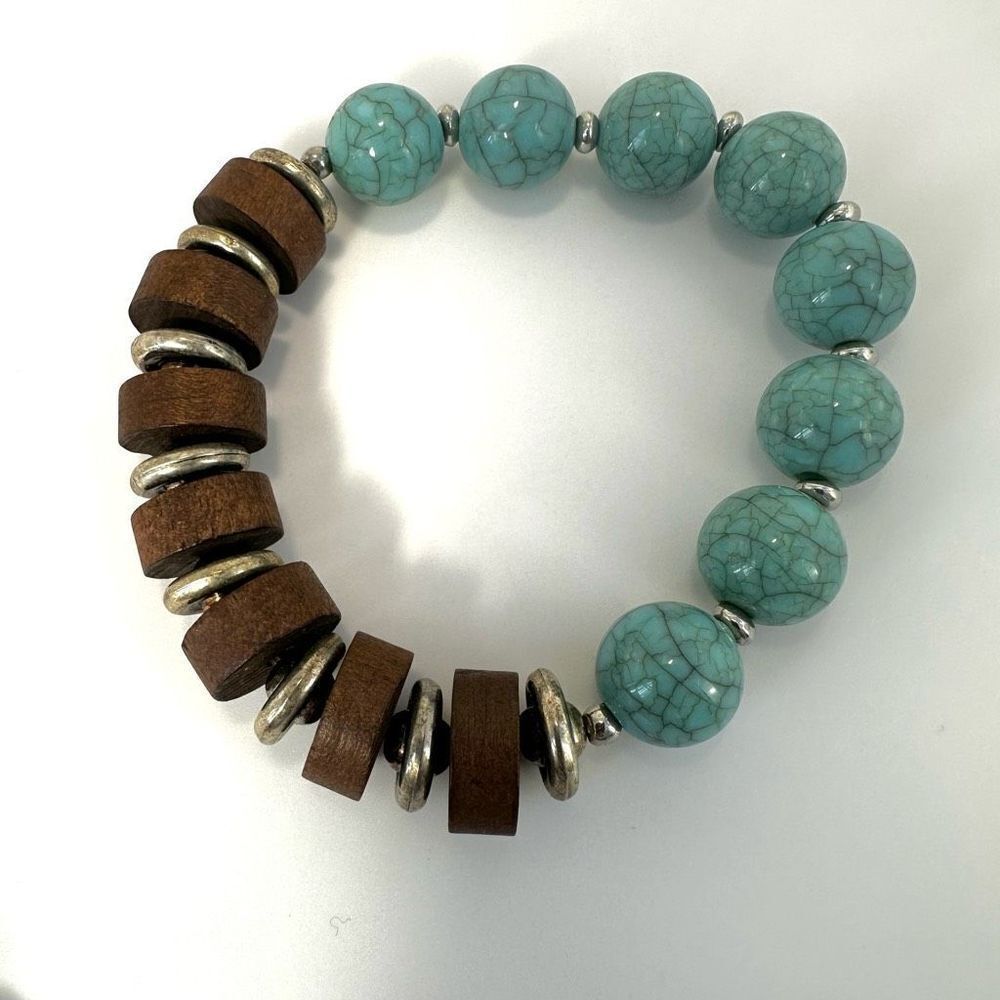Blue and brown beaded stretchy bracelet